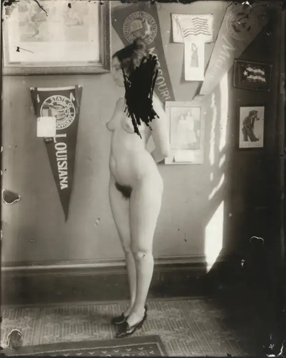 E.J. Bellocq's photograph of Storyville prostitute with scratched out face.