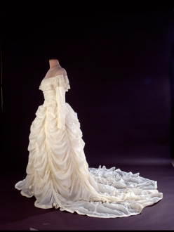 Wedding dress made from a parachute that saved the grrom during World War Two.