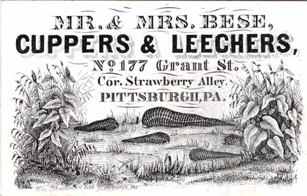 Business card for Mr and Mrs Bese cuppers and leechers in Pittsburgh, Pennsylvania. 19th century.