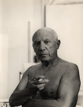 Pablo Picasso shirtless.