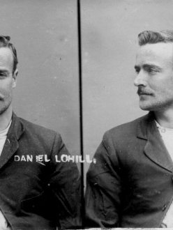 Mug shot of Daniel Tohill (aka Daniel Lohill), thief from New Zealand.