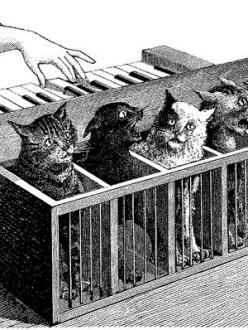 Illustration of a cat organ from La Nature, 1883