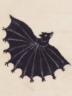 Medieval illustration of a black bat with many hands